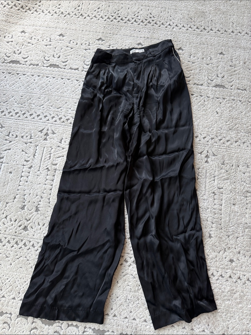 Zara Black Wide-Leg Satin Trousers for Men